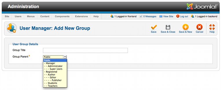 Adición de un nuevo grupo de usuarios en Joomla 1.6 screenshot