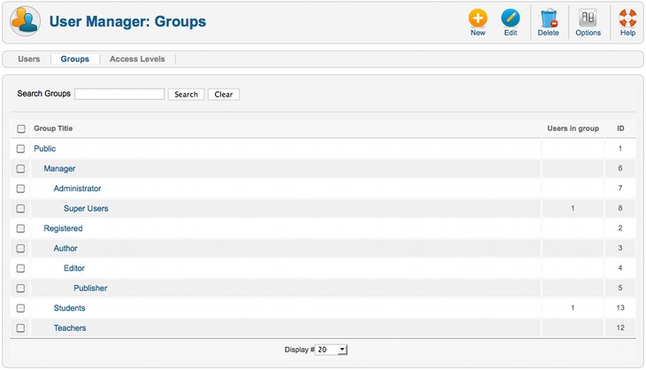 El nuevo usuario gestor del grupo disponibles en Joomla 1.6 screenshot
